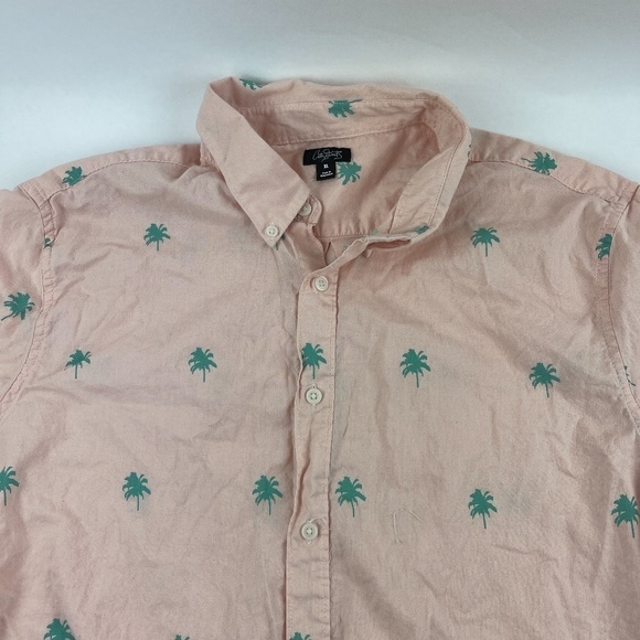 City Streets Button Down Shirt Mens XL Peach Green Palm Trees - Picture 3 of 8